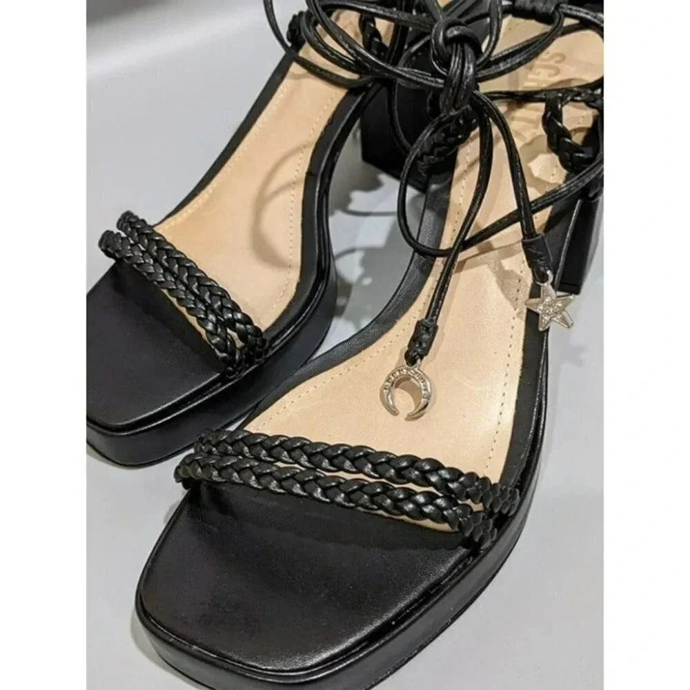 Schutz Lunah Plat Women's Leather Lace-up Sandals Black Color Size 9.5 M - Picture 5 of 7